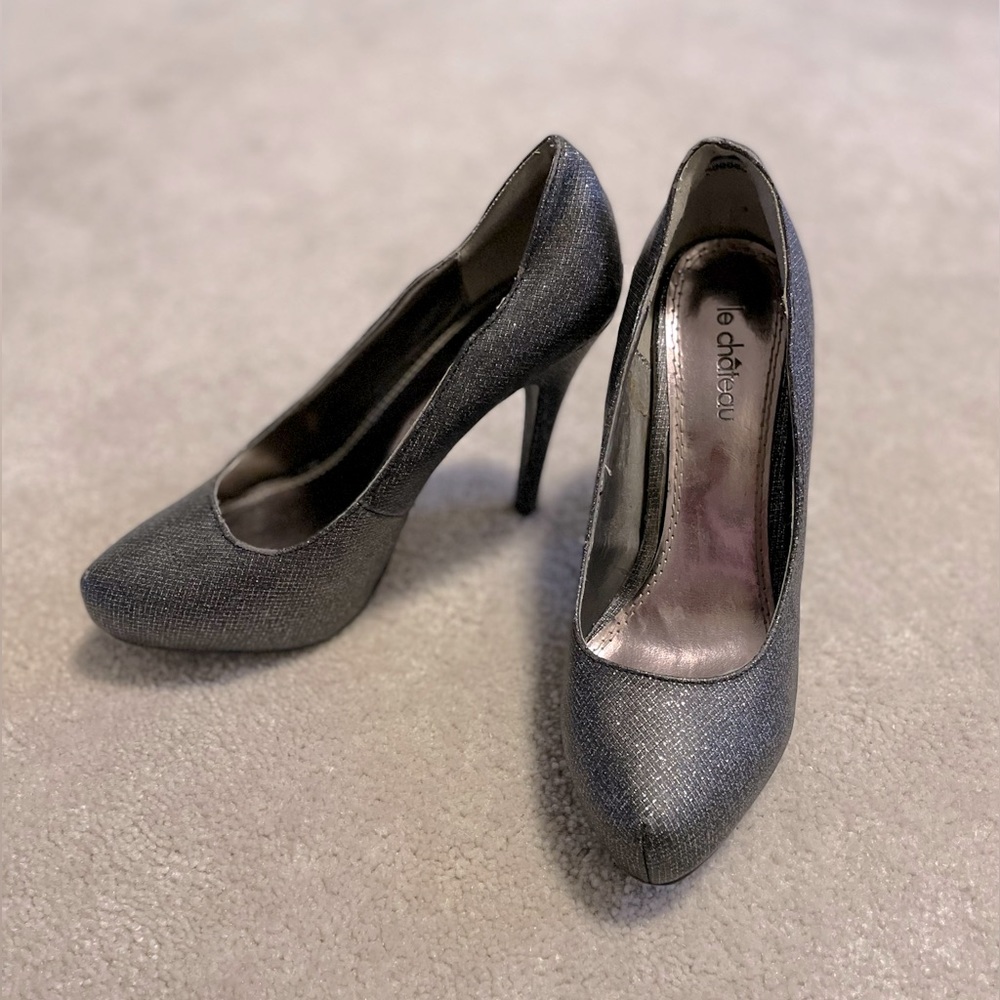 Size 8.5 shimmery graphite heels